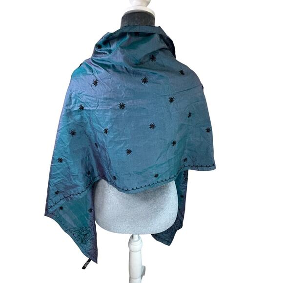Vtg Blue Purple- Black Bead Design- Shawl- 70x20" whimsigoth- preowned ZazouLuxe - Picture 1 of 6